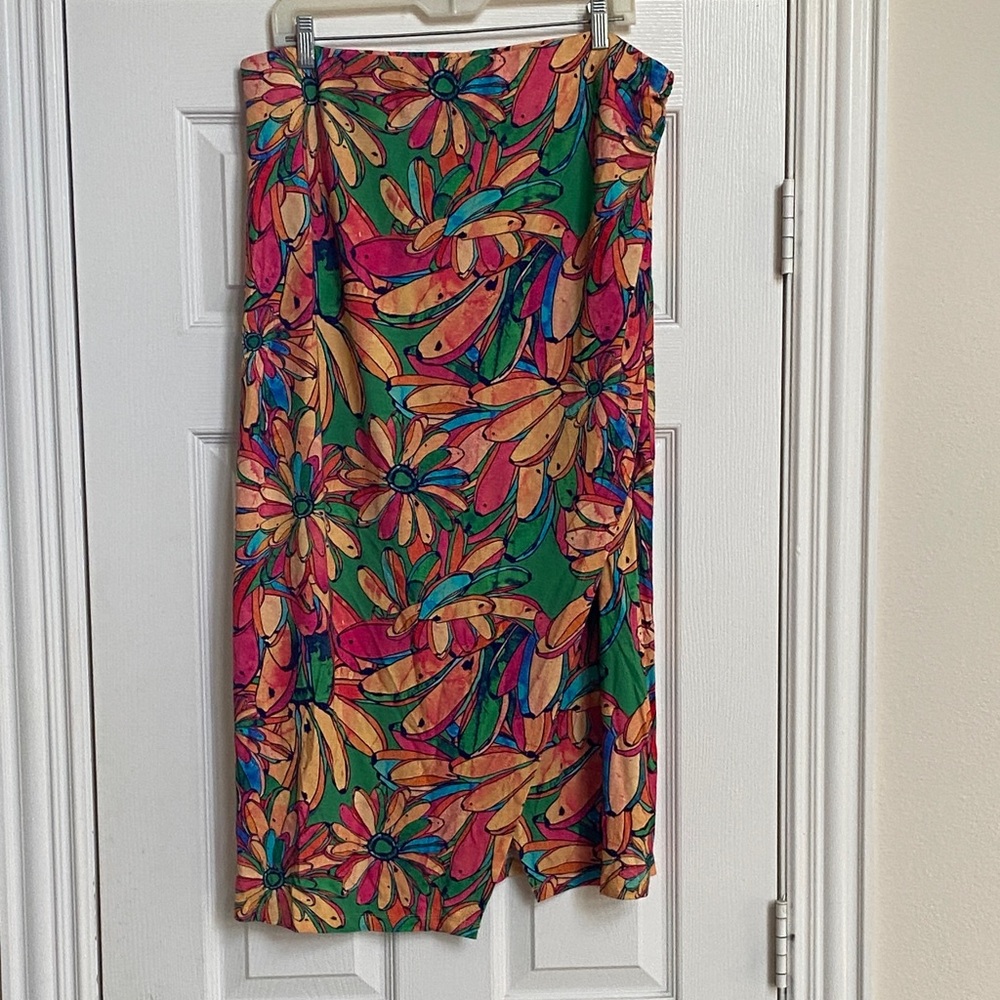 FARM Rio for Anthropologie Banana Print Colorful Faux Wrap Skirt Size XL